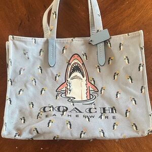 Coach Blue and Pink Shark Penguin Tote